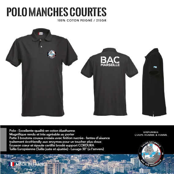 Polo Manches Courtes Amicale BAC Sud Marseille