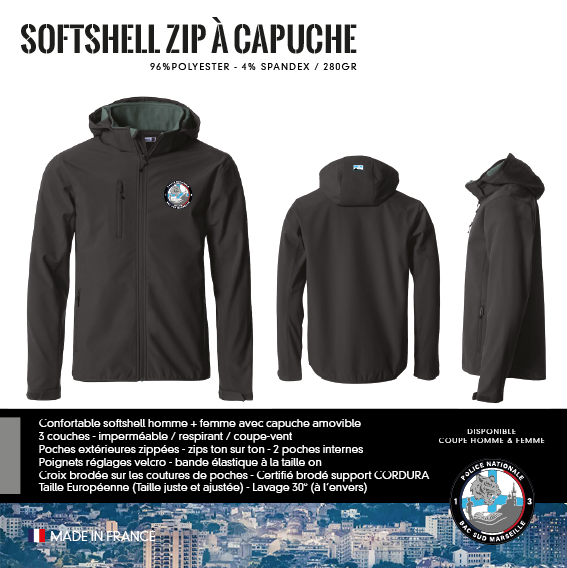 Softshell Zip à Capuche Amicale BAC Sud Marseille
