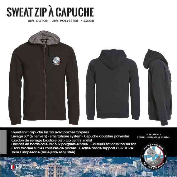 Sweat Zip à Capuche Amicale BAC Sud Marseille