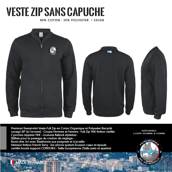 Veste Zip Sans Capuche Amicale BAC Sud Marseille