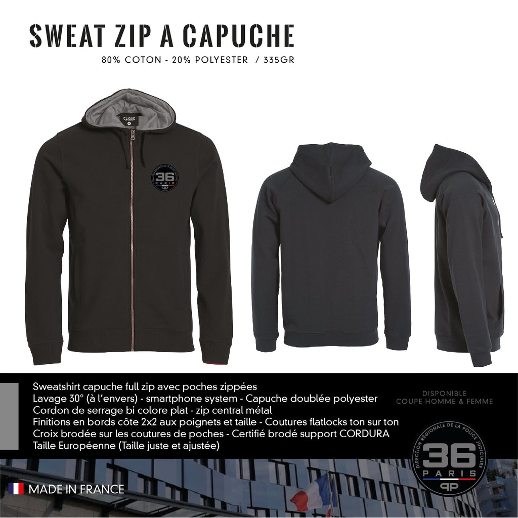 Sweat Zip à Capuche 36 PARIS (APJP-DRPJ)