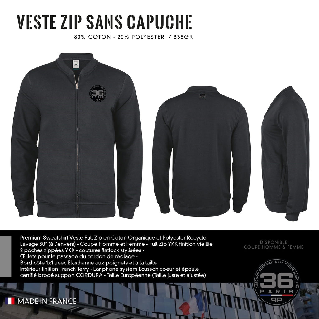 Veste Zip Sans Capuche 36 PARIS (APJP-DRPJ)