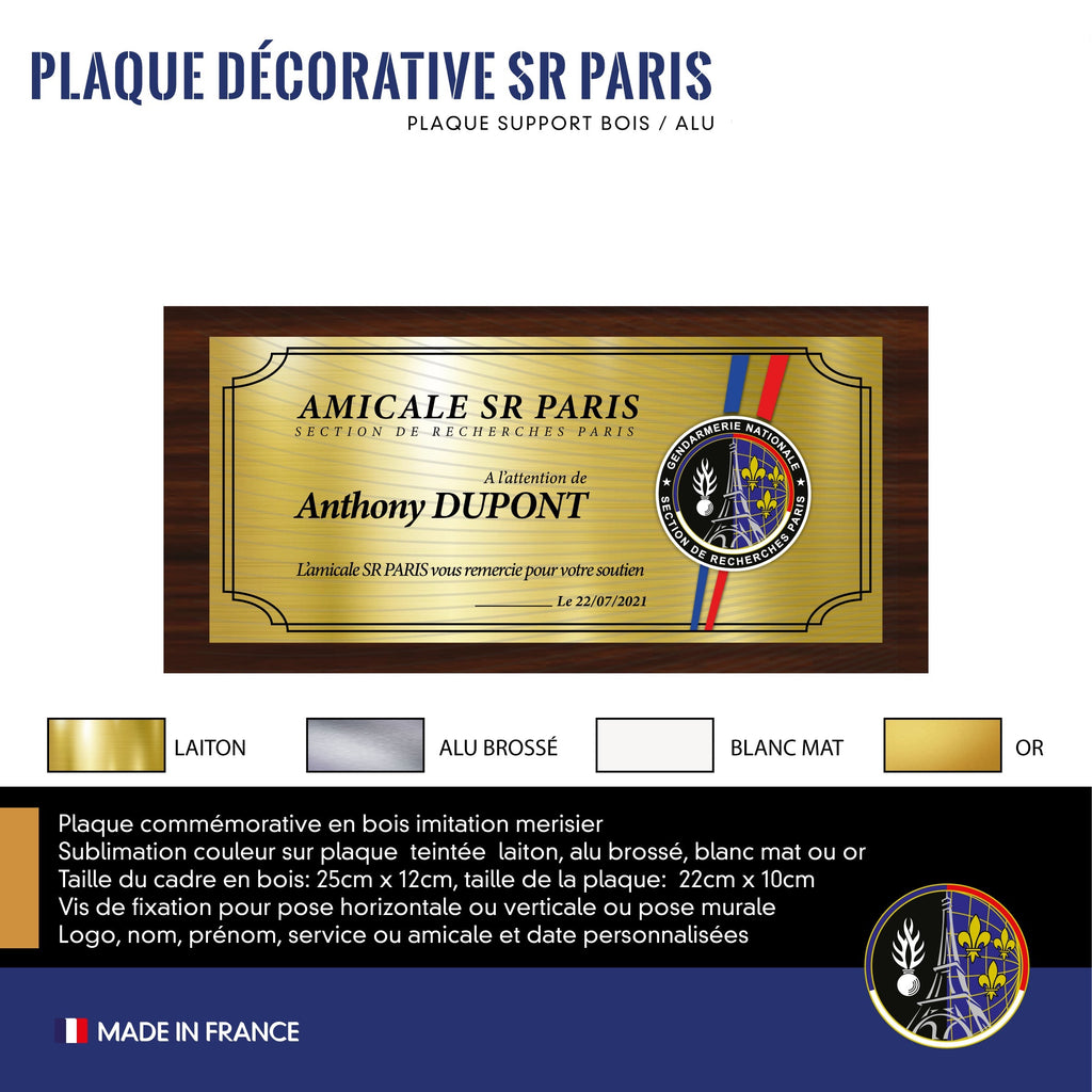 Plaque Décorative Personnalisée Section de Recherches Paris